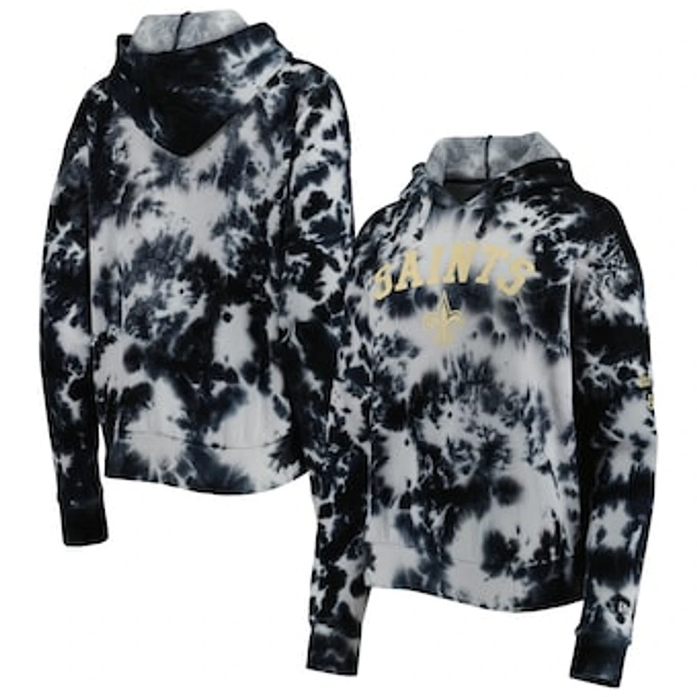 Women's New Era Black Orleans Saints Cloud Dye Fleece Pullover Hoodie