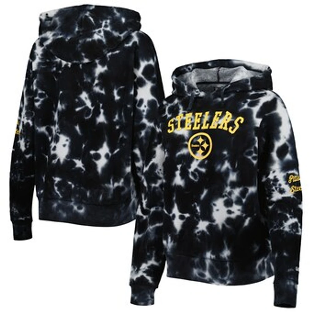 Women's New Era Black Pittsburgh Steelers Cloud Dye Fleece Pullover Hoodie