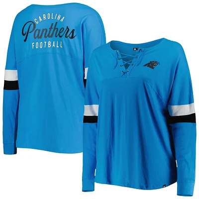 Women's New Era Blue Carolina Panthers Plus Size Athletic Varsity Lace-Up V-Neck Long Sleeve T-Shirt