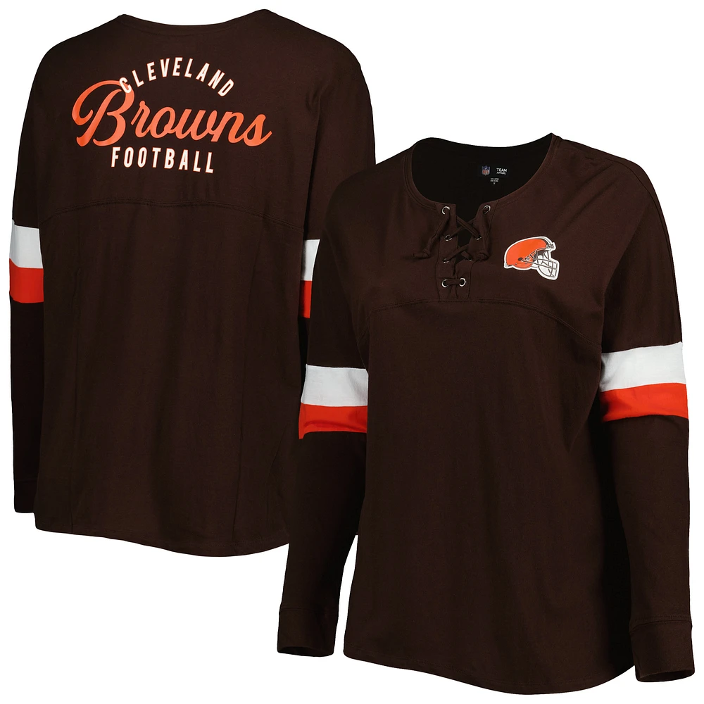 Women's New Era Brown Cleveland Browns Plus Athletic Varsity Lace-Up V-Neck Long Sleeve T-Shirt