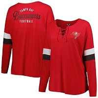 Women's New Era Red Tampa Bay Buccaneers Plus Size Athletic Varsity Lace-Up V-Neck Long Sleeve T-Shirt