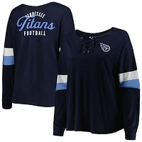 Women's New Era Navy Tennessee Titans Plus Athletic Varsity Lace-Up V-Neck Long Sleeve T-Shirt