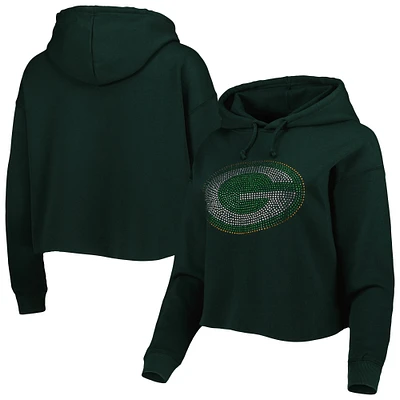 Women's Cuce Green Bay Packers Crystal Logo Cropped Pullover Hoodie