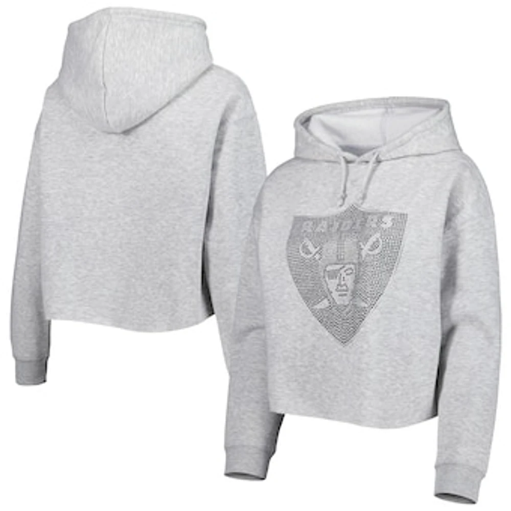 Women's Cuce Silver Las Vegas Raiders Crystal Logo Cropped Pullover Hoodie