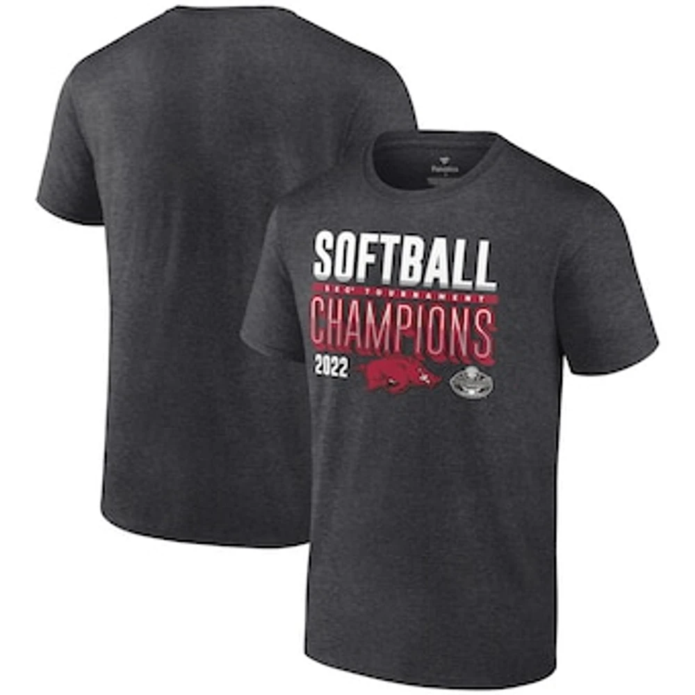 Fanatics Heathered Charcoal Arkansas Razorbacks 2022 SEC Softball Conference Tournament Champions Locker Room T-Shirt