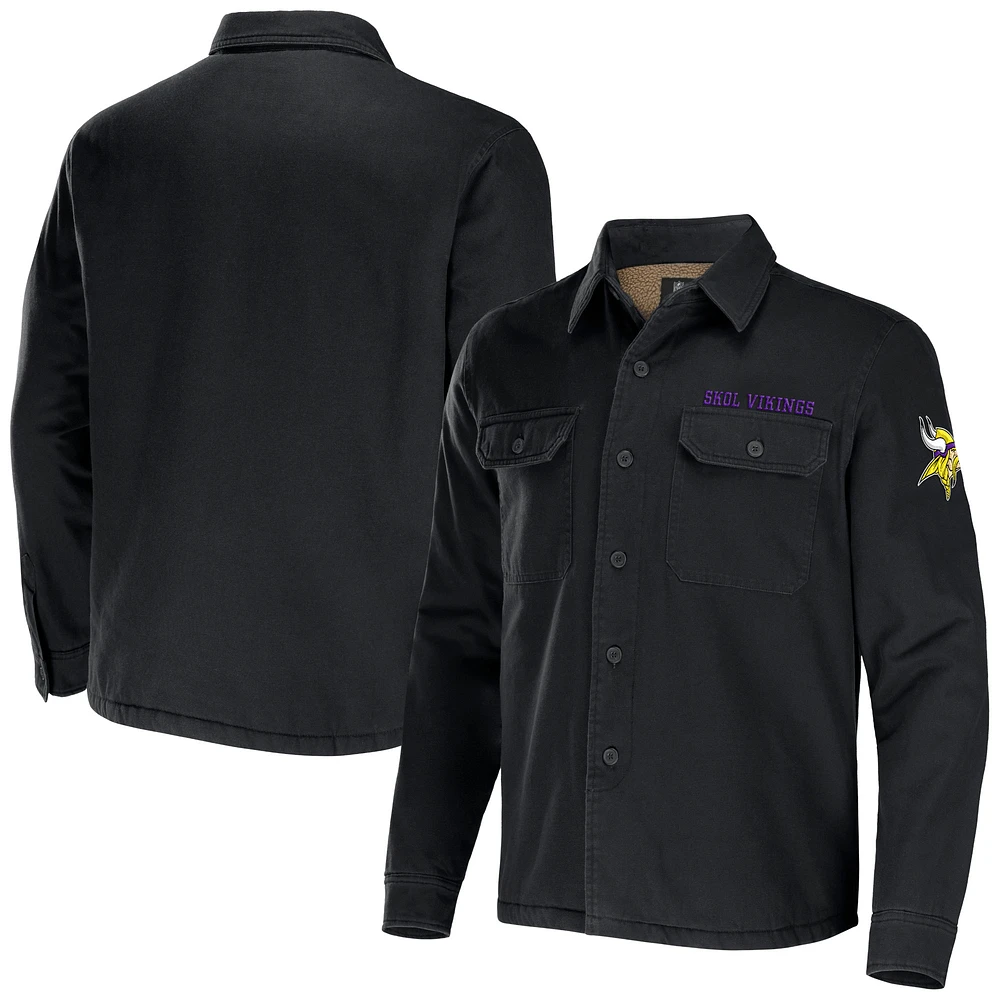 Men's NFL x Darius Rucker Collection by Fanatics Black Minnesota Vikings Canvas Button-Up Shirt Jacket