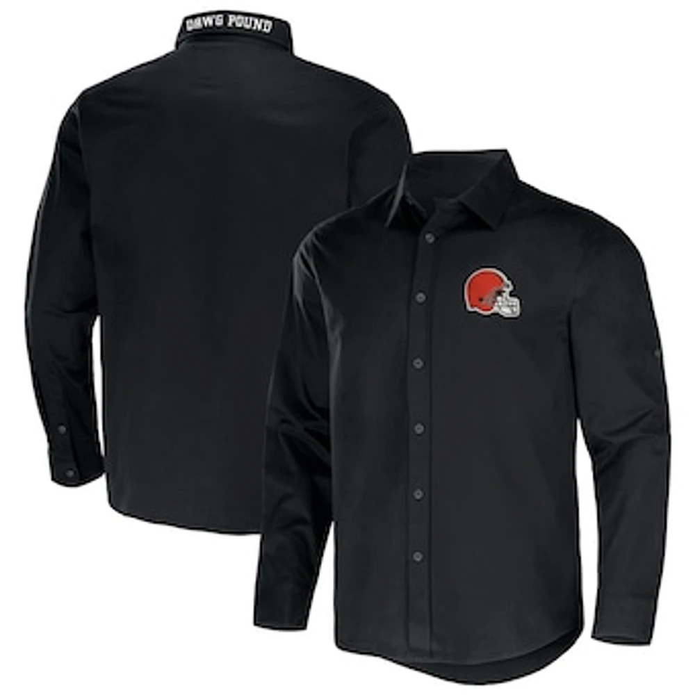 Men's NFL x Darius Rucker Collection by Fanatics Black Cleveland Browns Convertible Twill Long Sleeve Button-Up Shirt