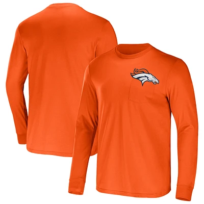 Men's NFL x Darius Rucker Collection by Fanatics Orange Denver Broncos Team Long Sleeve Pocket T-Shirt