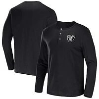 Men's NFL x Darius Rucker Collection by Fanatics Black Las Vegas Raiders Slub Jersey Henley Long Sleeve T-Shirt