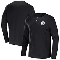 Men's NFL x Darius Rucker Collection by Fanatics Black Pittsburgh Steelers Slub Jersey Henley Long Sleeve T-Shirt