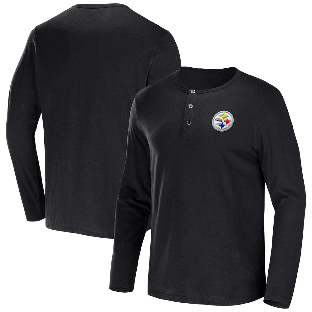Men's NFL x Darius Rucker Collection by Fanatics Black Pittsburgh Steelers Slub Jersey Henley Long Sleeve T-Shirt