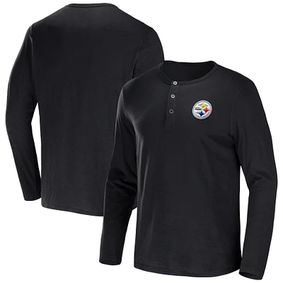 Men's NFL x Darius Rucker Collection by Fanatics Black Pittsburgh Steelers Slub Jersey Henley Long Sleeve T-Shirt