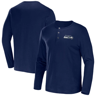 Men's NFL x Darius Rucker Collection by Fanatics College Navy Seattle Seahawks Slub Jersey Henley Long Sleeve T-Shirt