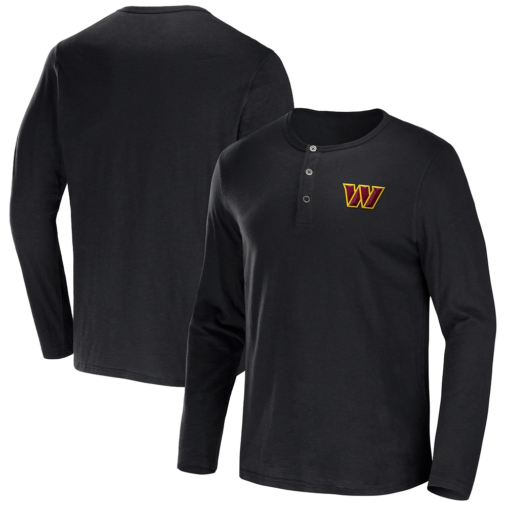 Men's NFL x Darius Rucker Collection by Fanatics Black Washington Commanders Slub Jersey Henley Long Sleeve T-Shirt