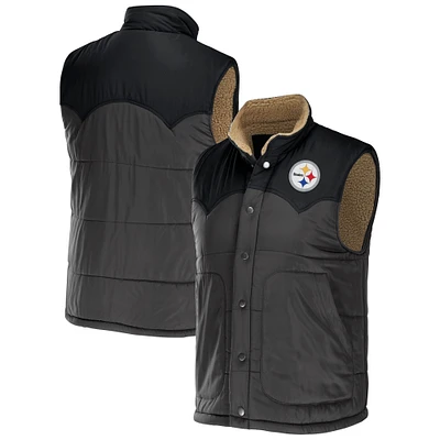 Men's NFL x Darius Rucker Collection by Fanatics Charcoal Pittsburgh Steelers Two-Tone Sherpa Button-Up Vest