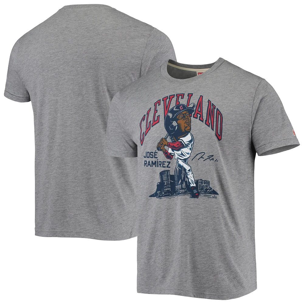 Men's Homage Jose Ramirez Gray Cleveland Guardians Caricature Tri-Blend T-Shirt