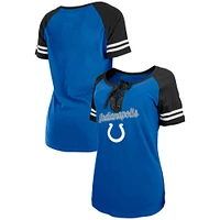 Women's New Era  Royal/Black Indianapolis Colts Lightweight Lace-Up Raglan T-Shirt