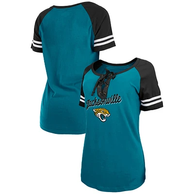 Women's New Era  Teal/Black Jacksonville Jaguars Lightweight Lace-Up Raglan T-Shirt