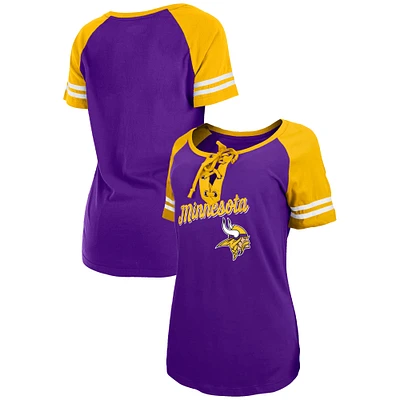 Women's New Era  Purple/Gold Minnesota Vikings Lightweight Lace-Up Raglan T-Shirt