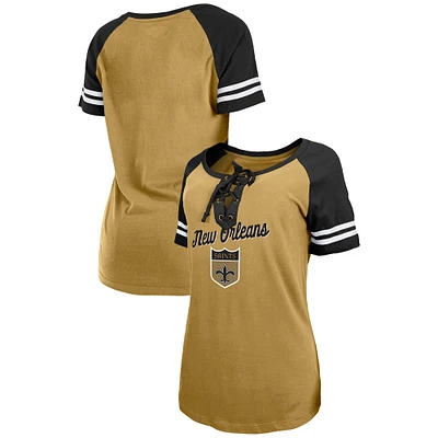 Women's New Era Gold/Black New Orleans Saints Legacy Lace-Up Raglan T-Shirt