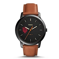 Fossil Black Indiana Hoosiers Personalized Minimalist Slim Light Brown Leather Watch