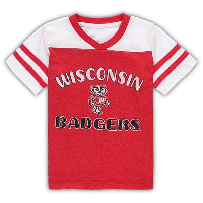 Girls Toddler Colosseum Red/White Wisconsin Badgers Piecrust Promise Striped V-Neck T-Shirt