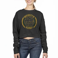 Women's Uscape Apparel Black Vermont Catamounts Circle Scene Cropped Crewneck Sweatshirt