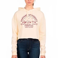 Women's Uscape Apparel Cream Harvard Crimson Circle Scene Raw Edge Cropped Pullover Hoodie