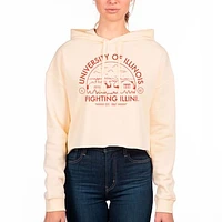 Women's Uscape Apparel Cream Illinois Fighting Illini Circle Scene Raw Edge Cropped Pullover Hoodie