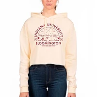 Women's Uscape Apparel Cream Indiana Hoosiers Circle Scene Raw Edge Cropped Pullover Hoodie
