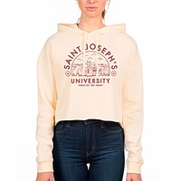 Women's Uscape Apparel Cream Saint Joseph's Hawks Circle Scene Raw Edge Cropped Pullover Hoodie