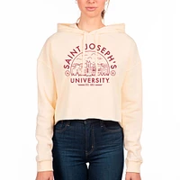 Women's Uscape Apparel Cream Saint Joseph's Hawks Circle Scene Raw Edge Cropped Pullover Hoodie