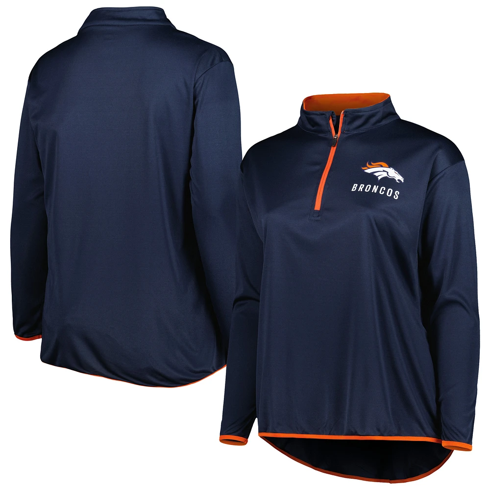 Women's Fanatics Navy Denver Broncos Plus Size Worth the Drive Quarter-Zip Top