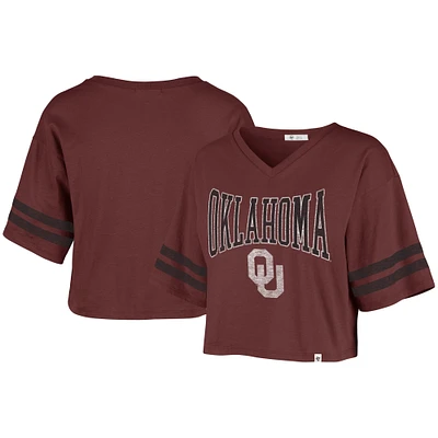 Women's '47 Crimson Oklahoma Sooners Sporty V-Neck Crop Top