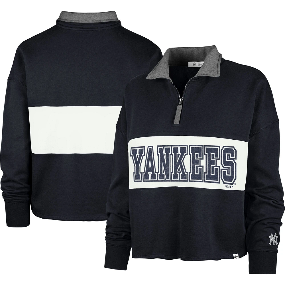 Women's '47 Navy New York Yankees Remi Quarter-Zip Cropped Top