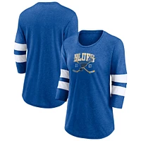 Women's Fanatics Heather Blue St. Louis Blues Line Shift Tri-Blend Three-Quarter Sleeve T-Shirt