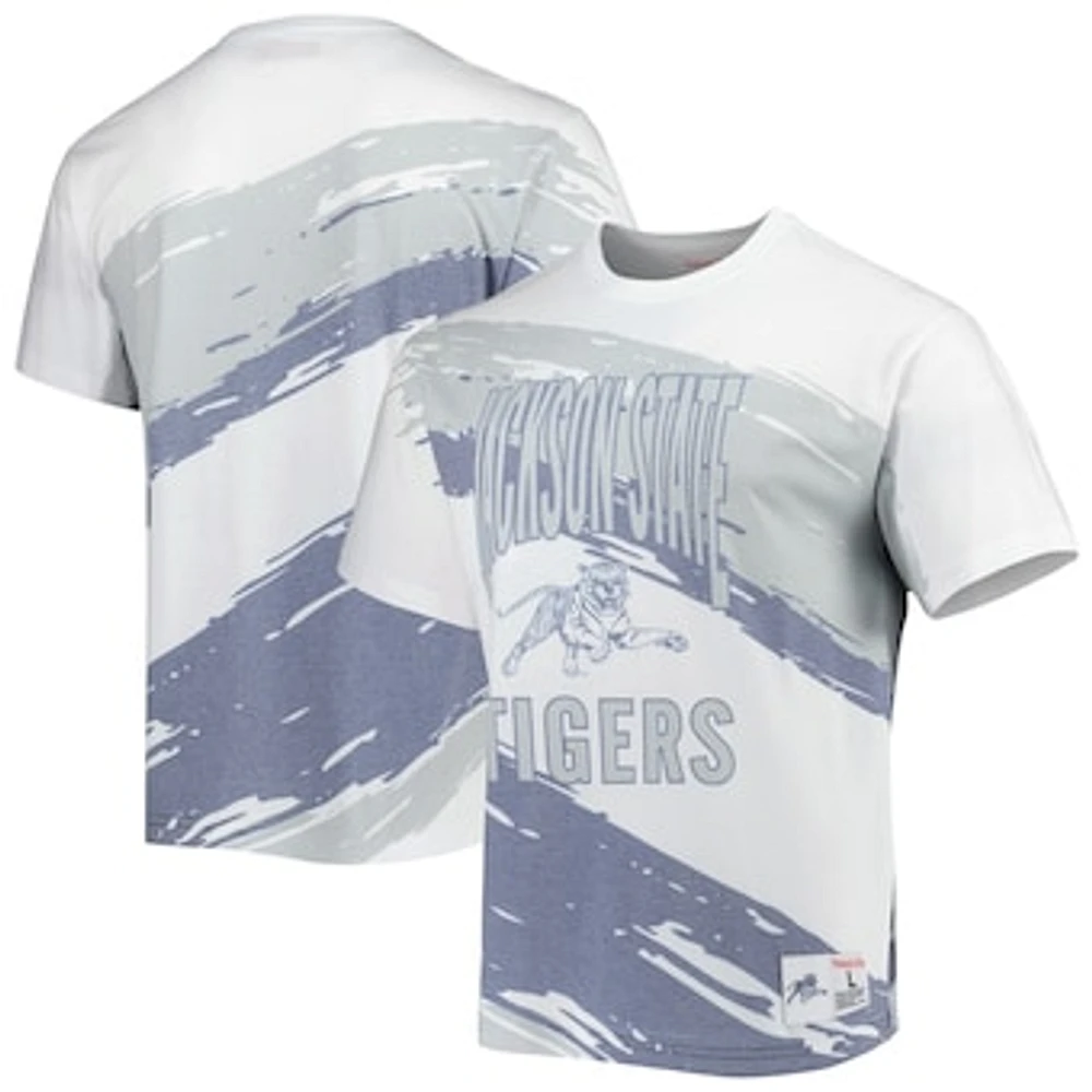 Men's Mitchell & Ness White Jackson State Tigers Paintbrush Sublimated T-Shirt