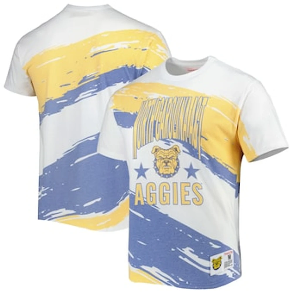 Men's Mitchell & Ness White North Carolina A&T Aggies Paintbrush Sublimated T-Shirt