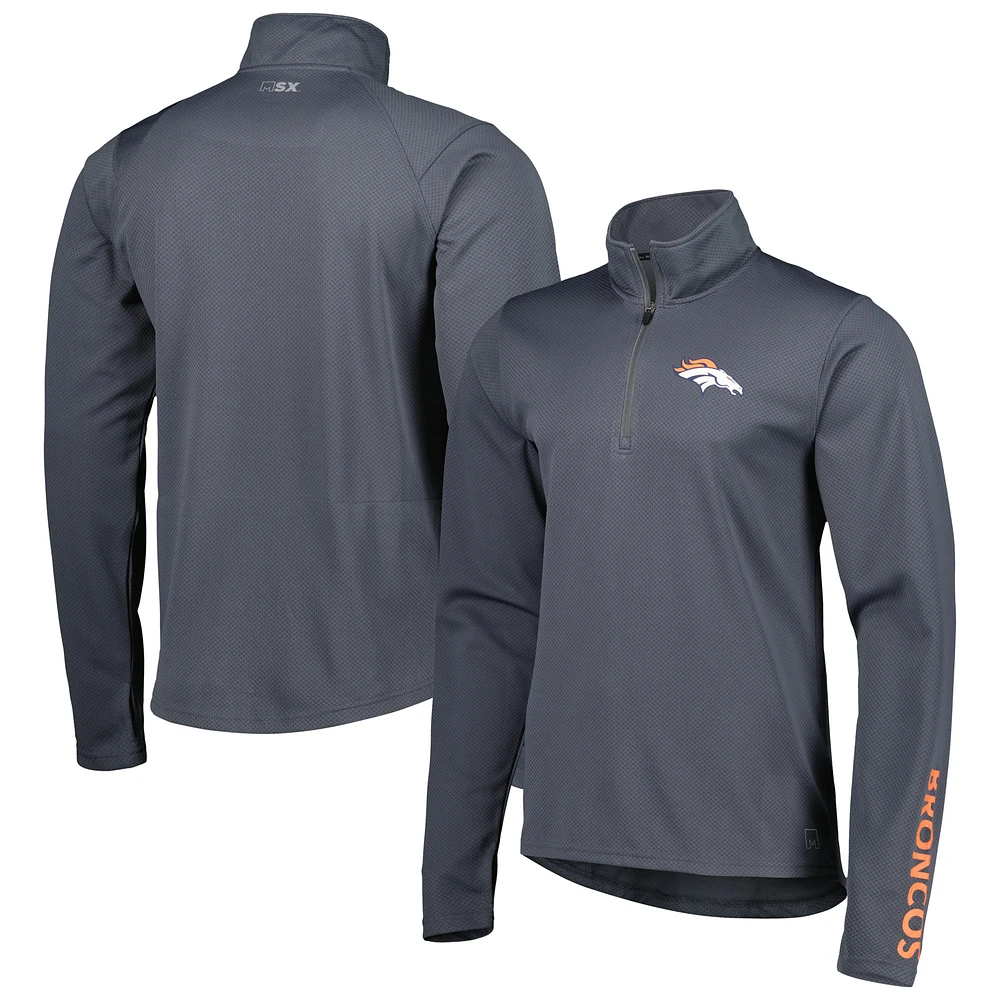 Men's MSX by Michael Strahan Charcoal Denver Broncos Half-Zip Hoodie