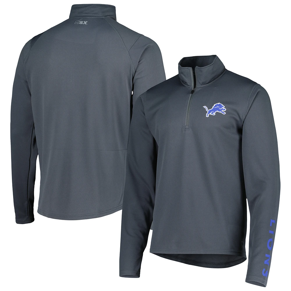 Men's MSX by Michael Strahan Charcoal Detroit Lions Half-Zip Hoodie