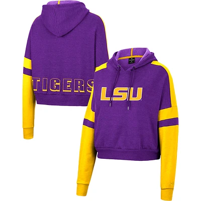 Women's Colosseum Purple LSU Tigers Throwback Stripe Arch Logo Cropped Pullover Hoodie