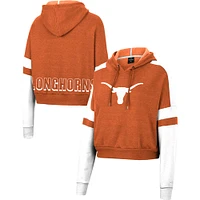 Women's Colosseum Texas Orange Longhorns Throwback Stripe Arch Logo Cropped Pullover Hoodie