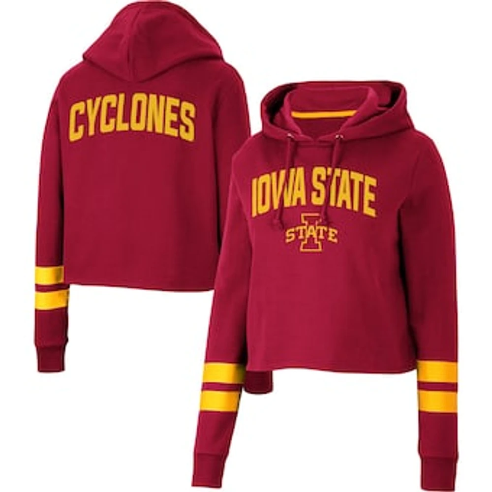 Women's Colosseum Cardinal Iowa State Cyclones Throwback Stripe Cropped Pullover Hoodie