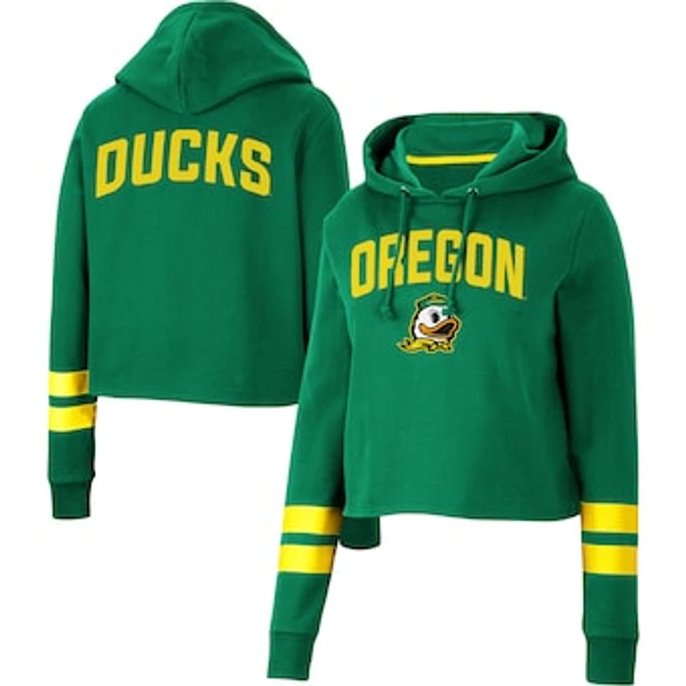 Women's Colosseum Green Oregon Ducks Throwback Stripe Cropped Pullover Hoodie