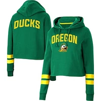 Women's Colosseum Green Oregon Ducks Throwback Stripe Cropped Pullover Hoodie