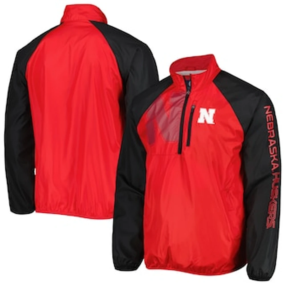 Men's G-III Sports by Carl Banks Scarlet/Black Nebraska Huskers Point Guard Raglan Half-Zip Jacket