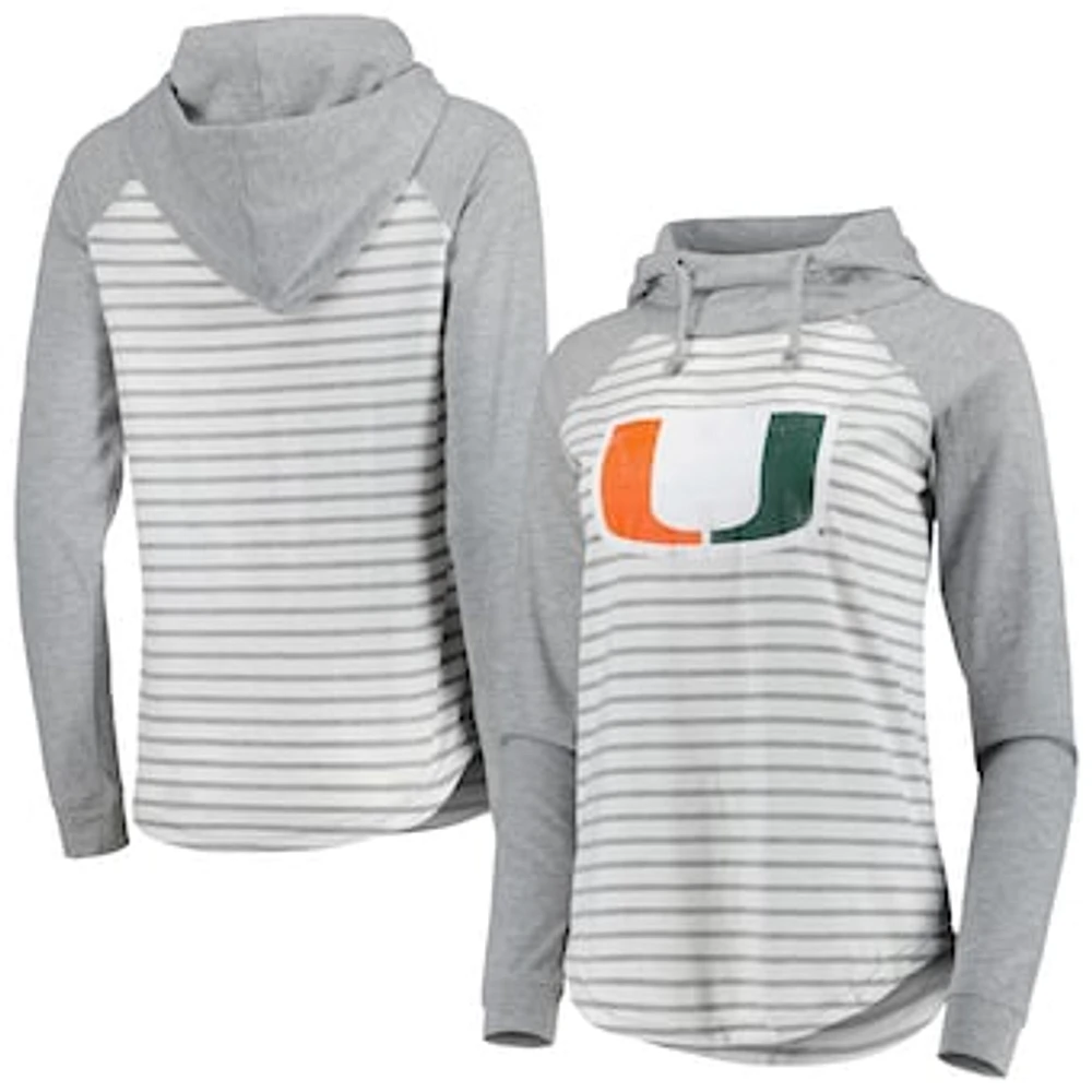 Women's Colosseum Heathered Gray/White Miami Hurricanes Gloria Raglan Long Sleeve Hoodie T-Shirt