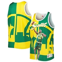 Men's Mitchell & Ness Shawn Kemp Green/Gold Seattle SuperSonics Sublimated Player Tank Top