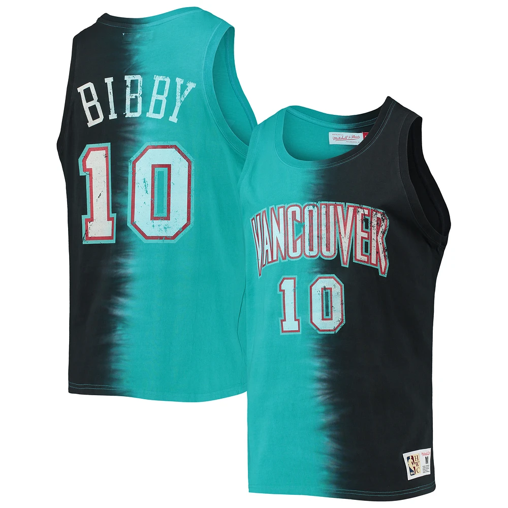 Men's Mitchell & Ness Mike Bibby Turquoise/Black Vancouver Grizzlies Hardwood Classics Tie-Dye Name Number Tank Top