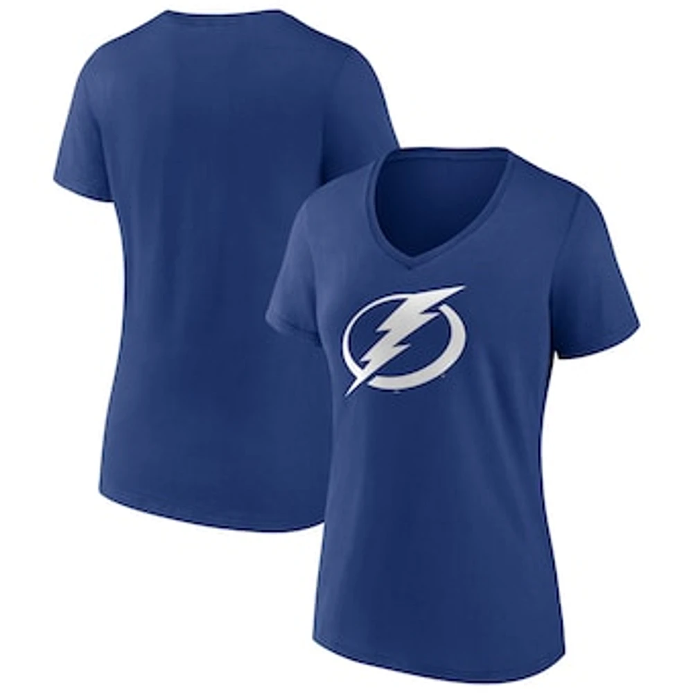 Women's Fanatics Blue Tampa Bay Lightning Primary Logo Team V-Neck T-Shirt